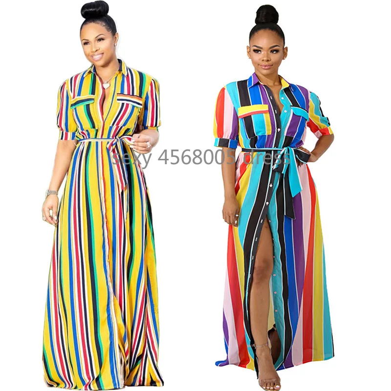 Осенние африканские платья для женщин robe femme africain длинная полосатая рубашка