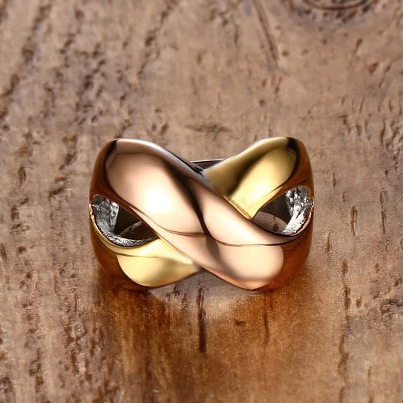 Три тона Бесконечность обручальные кольца для женщин из нержавеющей стали