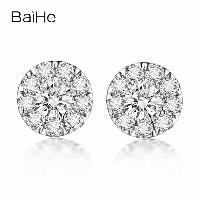 BAIHE Solid из белого золота 18 карат 0.16CT H/SI Круглый Природные Алмазы Свадебные модные