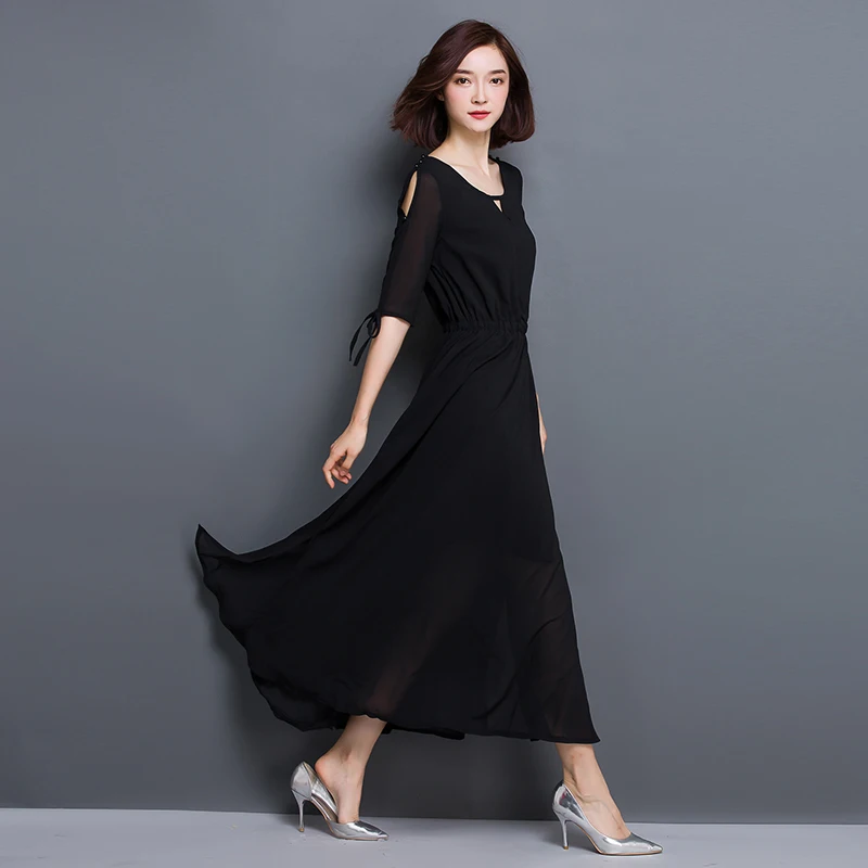 5XL шифоновое платье женское 2019 новое летнее с коротким рукавом и круглым вырезом