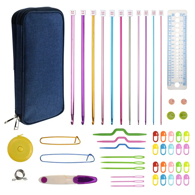 

Tunisian Crochet Hooks Set 11pcs 2mm to 8mm Knitting Needles Hook Set Scissors Sewing Accessories With Bag Hooks for Knitting