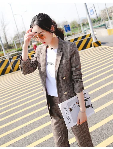1 Весна плед маленький костюм chic корейский Ретро с длинными рукавами короткая куртка костюм Дикий из двух частей костюм женский прилив - Цвет: 1