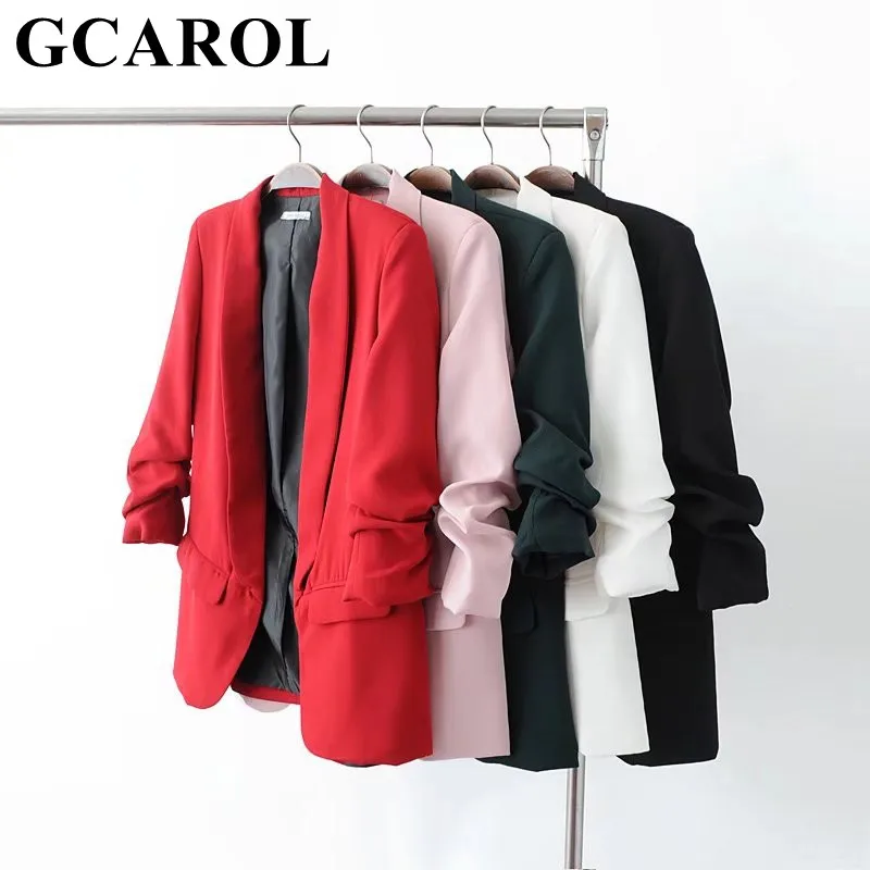 GCAROL, зубчатый воротник, Женский конфетный Блейзер, 3/4, рукав с рюшами, открытая строчка, OL, офисный костюм, куртка, высокое качество, верхняя одежда в 5 видов цветов