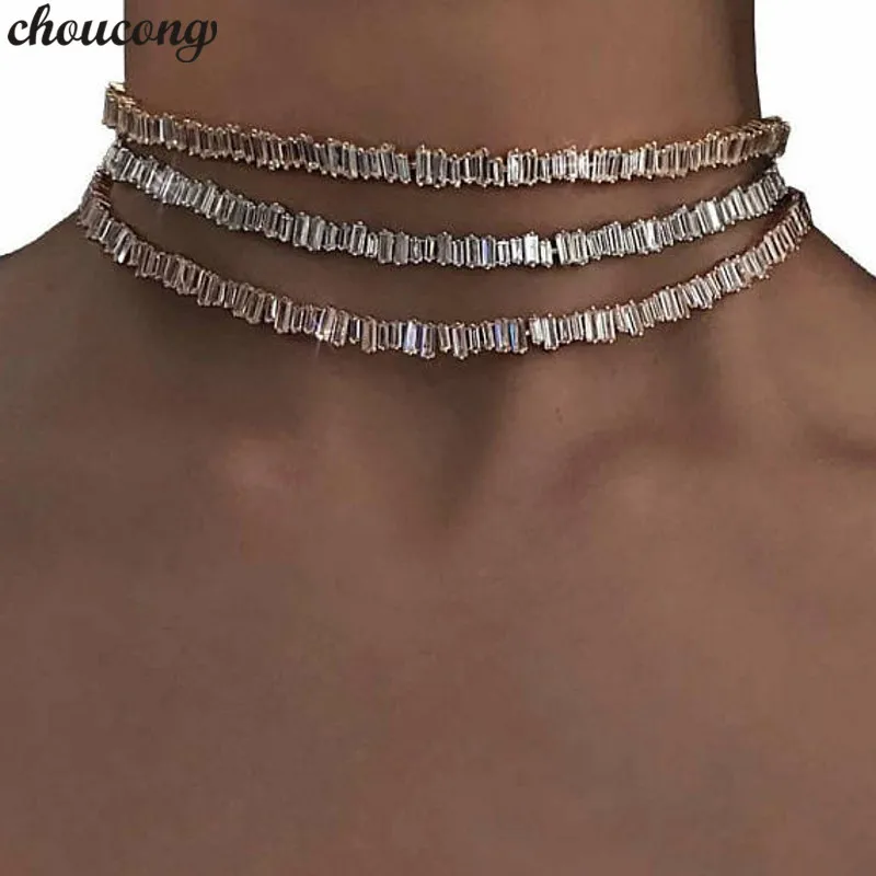 

choucong Handmade Baguette Necklace AAAAA Cz White Gold Filled Party Wedding Necklaces for women Statement jewelry Gift