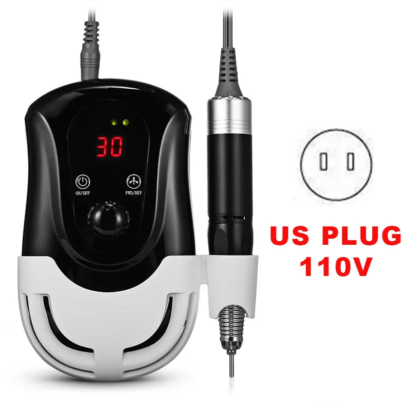 US PLUG 110V 30000 об/мин Электрический сверлильный станок для маникюра, педикюра, инструменты с аксессуарами, профессиональный шлифовальный набор оборудования для дизайна ногтей - Цвет: US PLUG 110V