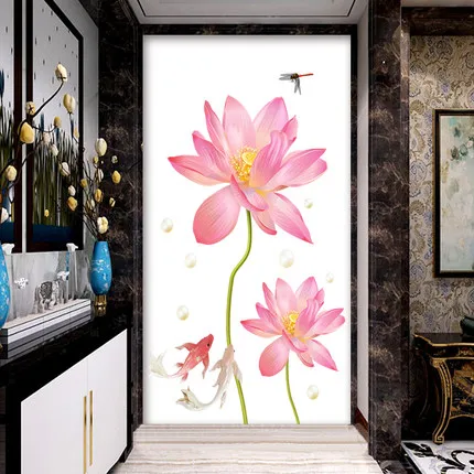 50*110CM Lotus 3D Wallpaper Vinyl Wall Sticker DIY Living Room Bathroom Flower Home Decor Poster Mural | Дом и сад