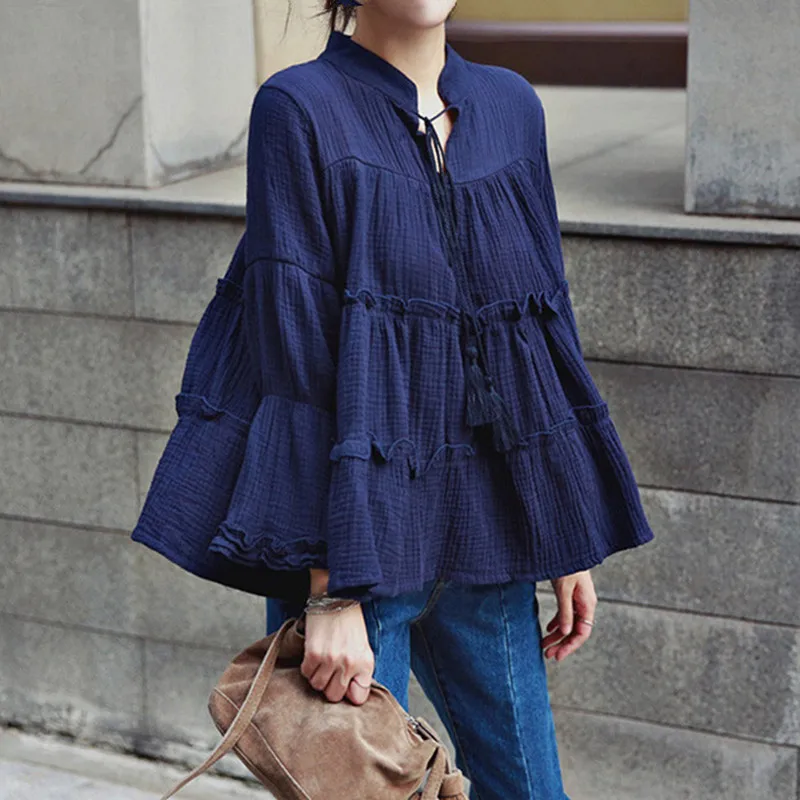 Корейская модная женская большие размеры топы дамы хлопок белье блузка Рубашки