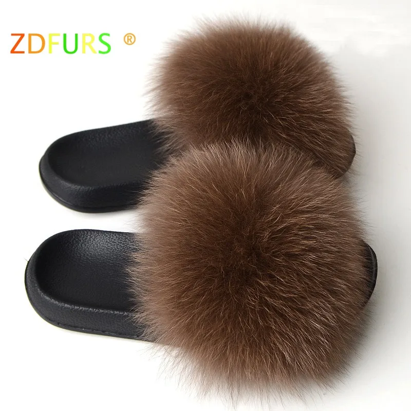coffee ZDFURS* ; Лидер продаж; летние шлепанцы из лисьего меха; модные шлепанцы из ЭВА с натуральным мехом; женская пляжная обувь; женские Вьетнамки; яркие цвета - Цвет: coffee