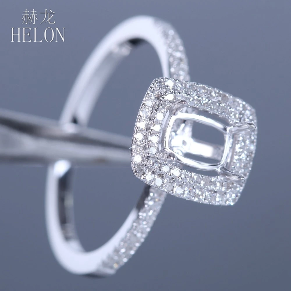 HELON Подушка 4X6mm твердое 10K белое золото два Halo Pave 0 25ct натуральные бриллианты