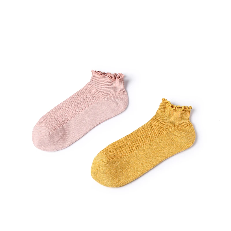 Милые осенние Однотонная одежда хлопок оборками Для женщин носки милые