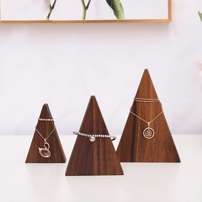 

Black Walnut Jewelry Display Holder Chain Pendant Necklace Bracelets Display Stand Solid Wood Triangle Jewellery Display Rack