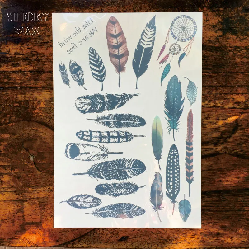 1 шт. шикарное перо в стиле бохо Нетоксичная Татуировка Ловец снов|designer tattoos|tattoo