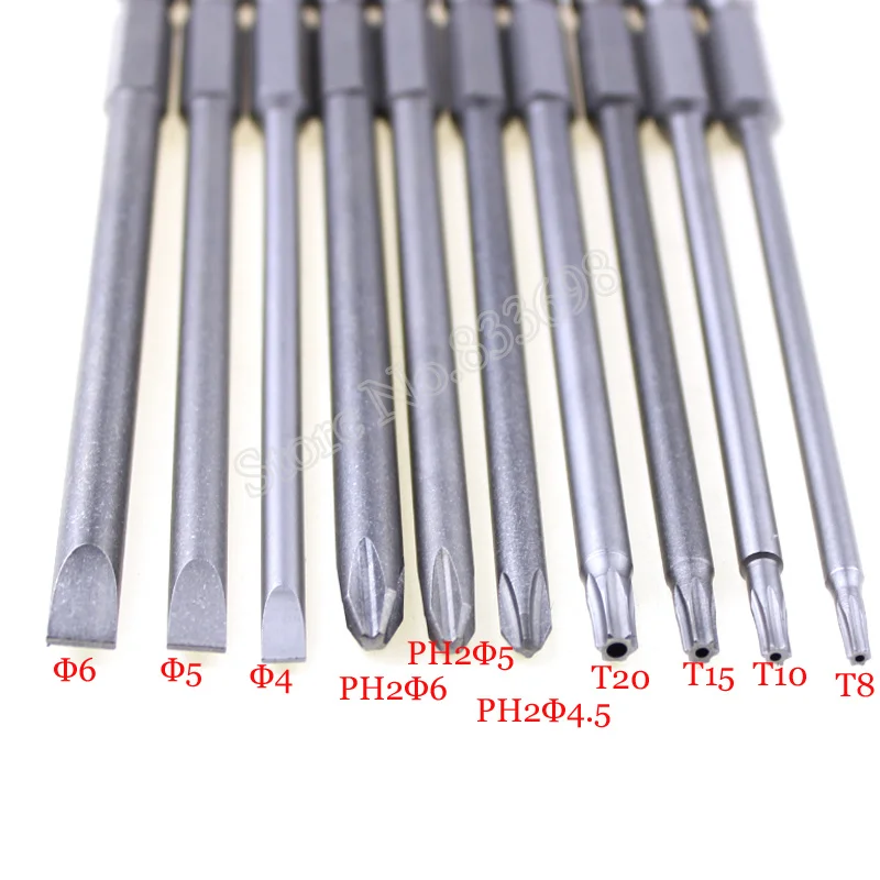 

100mm Magnetic Torx Screwdriver Bi Set 1/4" Hex Shank S2 Slotted Phillips PH2 Flat Head Electric Drill Bit Tool Set