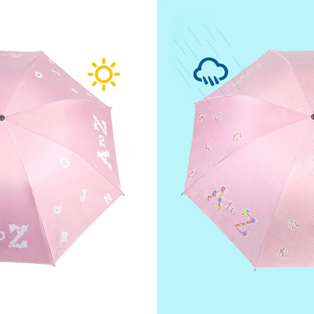 Water Color Changing Triple Folding Umbrella English Letter Rain Sun Parasol New