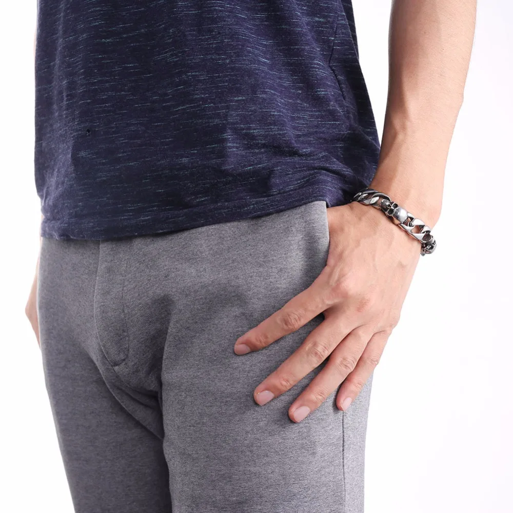 Мужской браслет Скелетон из нержавеющей стали черного/золотого цвета 22 см