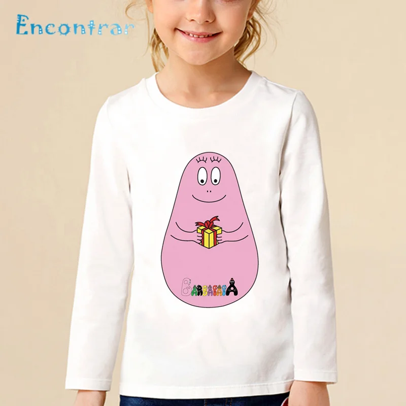 white-I Дети мультфильм Barbapapa симпатичная футболка с принтом забавные детские футболки, Повседневное Топы комфортный для мальчиков и девочек с длинными рукавами, футболка для малышей, LKP5162 - Цвет: white-I