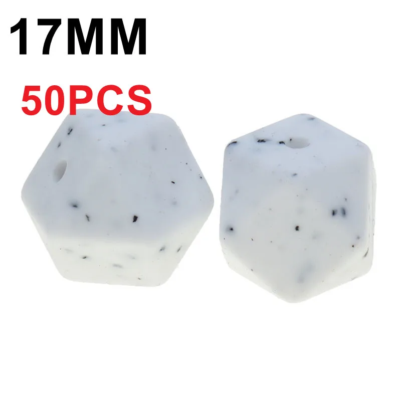 G White Speckles Силиконовые бусины 50 шт. 17 мм шестигранный Прорезыватель детский Прорезыватель для ношения на цепочке Аксессуары для детского душа подарок пустышка цепочка для кормления игрушка - Цвет: G White Speckles