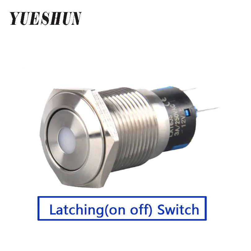 

YUESHUN 10 Pcs 16mm Light Switch Stainless Steel Electrical Equipment Switch Dot illuminated LED Latching Push Button Switches