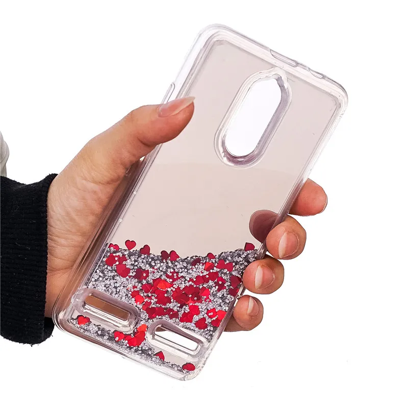 For Lenovo K6 K33a48 Case Glitter Liquid Silicone Cover Vibe Love Heart Transparent Mirror capa |