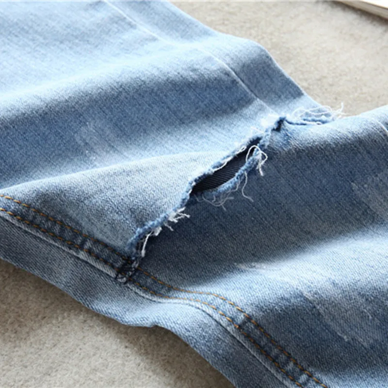 2017 Light Blue Hole Denim Maternity Jeans Pants for Pregnant Women Matenrity Clothes Pregnancy Belly Pencil Trousers Embarazad |