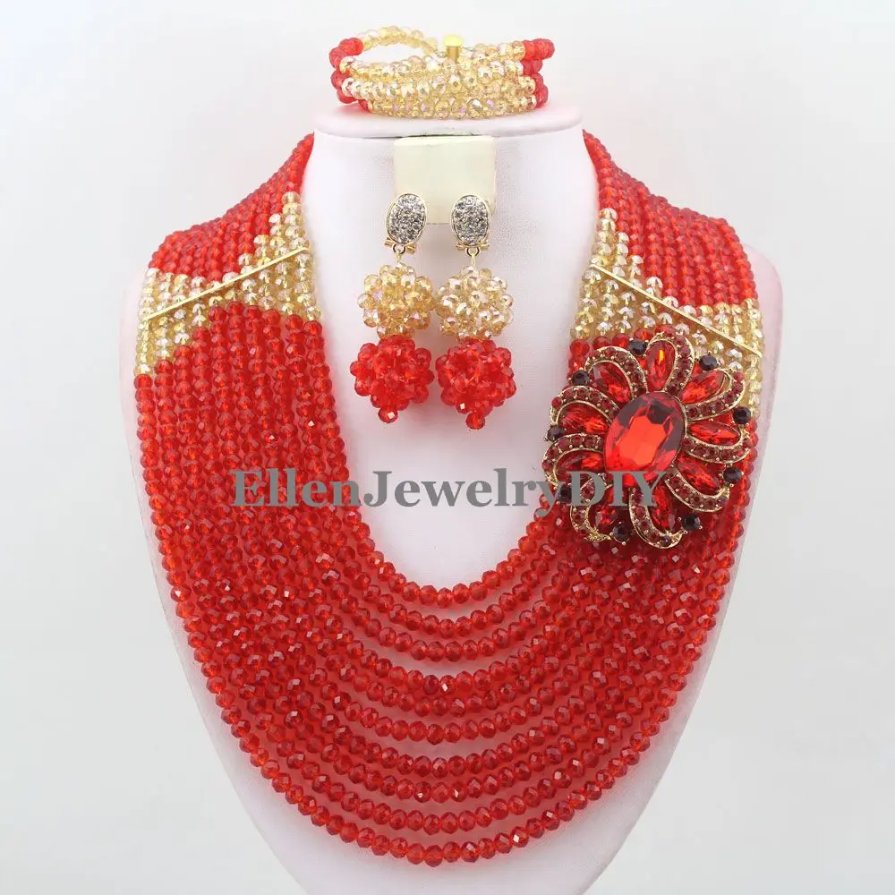 

Red Nigerian Wedding bridal beads Jewelry SetAfrican style Crystal beaded necklace women Jewelry Set W11883