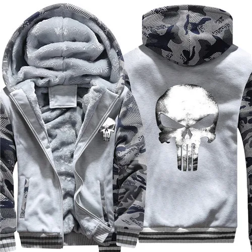 Camo Gray 03 Прямая, размер США, новинка, мужские толстовки с принтом Каратель, толстовки, теплые мужские куртки, повседневные толстовки на молнии, зимние пальто - Цвет: Camo Gray 03