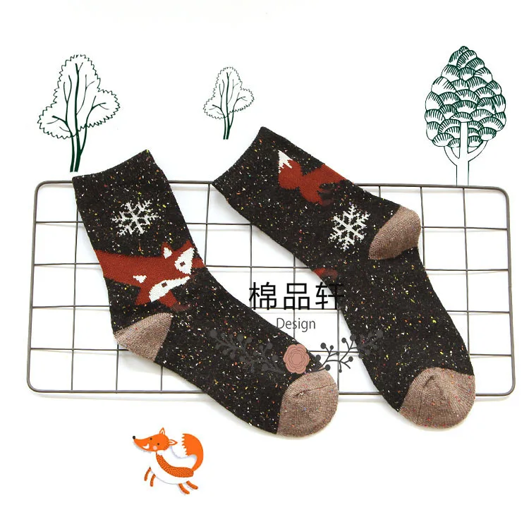6 snow black 1 пара/лот; милые носки в полоску с объемным рисунком лисы и волка; сезон весна-зима; стильные креативные милые женские хлопковые носки с рисунком лисы для девочек; Calcetines Meias - Цвет: 6 snow black