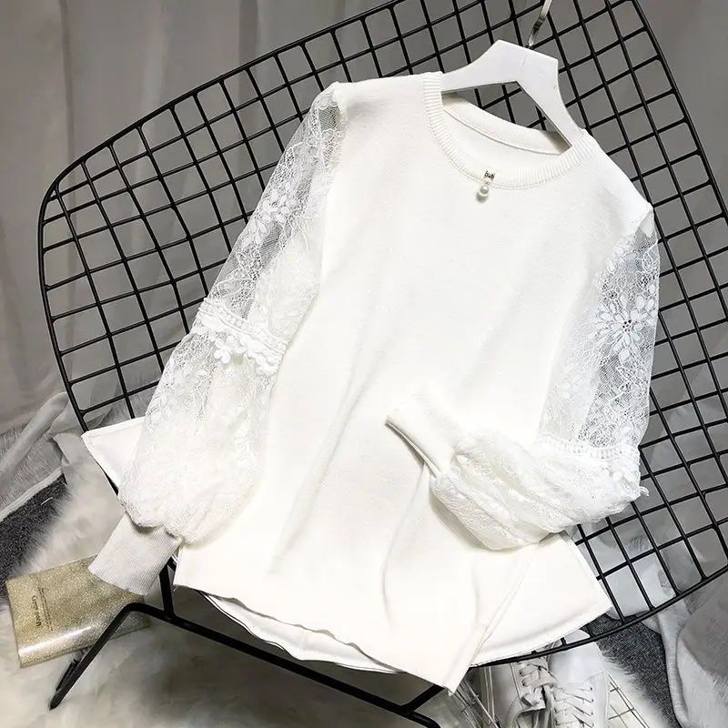 LUOSHA женский осенне-зимний трикотажный пуловер в цветочек с вышивкой 3D кружевом и