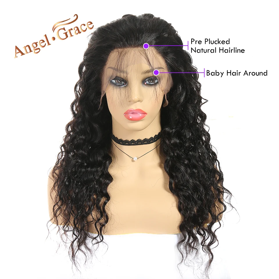 Angel Grace Hair 360, парики из натуральных волос, предварительно сорванные с волосами младенца, бразильские свободные, глубокая волна, фронтальные парики шнурка Remy