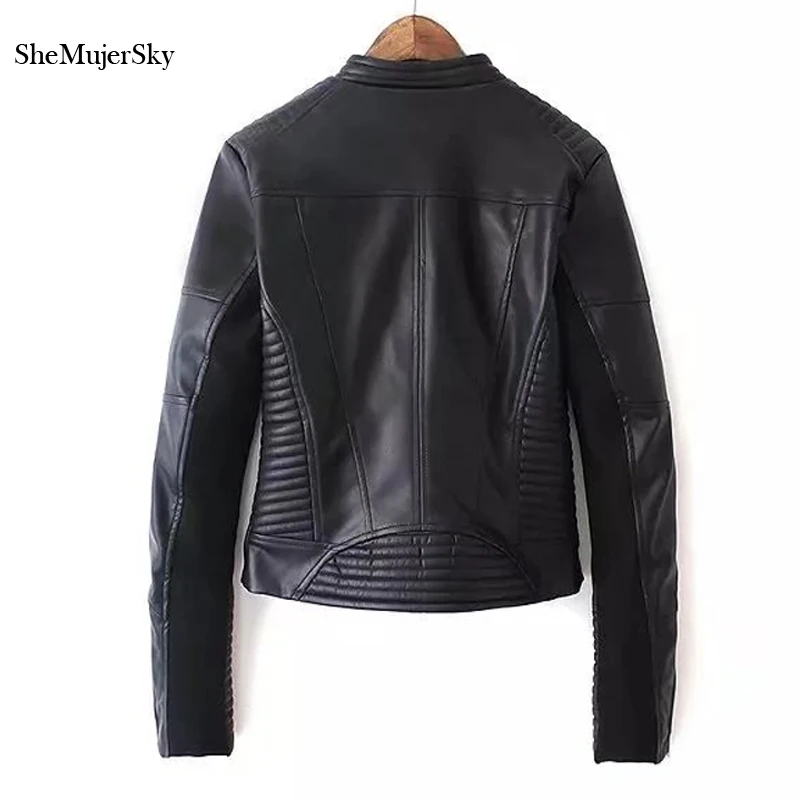 SheMujerSky кожаная куртка женская черная jaqueta de couro feminino veste cuir femme
