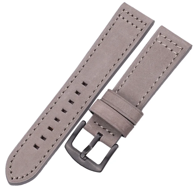 Gray black buckle Ремешок для часов из воловьей кожи, черный, синий, серый, коричневый, натуральная кожа, ремешок для часов Bnad для женщин и мужчин, браслет для часов для samsung gear S3 - Цвет ремешка: Gray black buckle