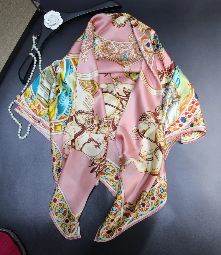 Silk scarves silk square scarves.Brand Twill Sillk Pashmia Luxury Large Size Square Shawls and Scarves 100cm Vintage Sailing | Аксессуары