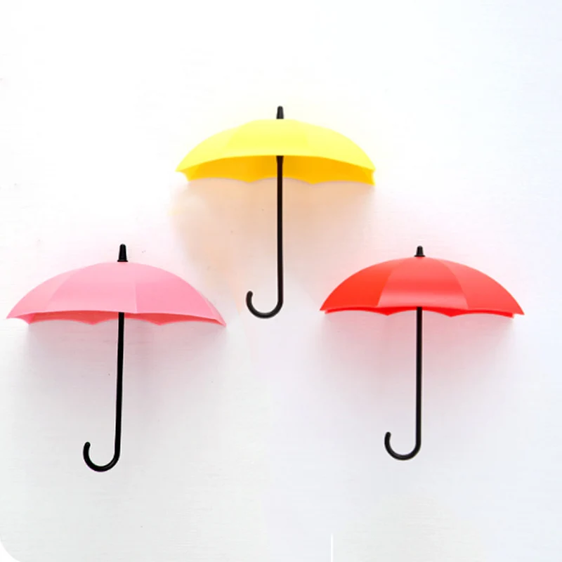 Pink Yellow Red 3 шт./компл. милые крюк в стену прямой зонтик Органайзер прочный материал бесплатное гвозди крючки для хранения - Цвет: Pink Yellow Red