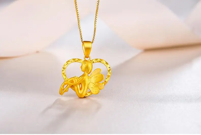

Authentic 999 24K Yellow Gold 3D Best Gift Charming Girl Angel Pendant