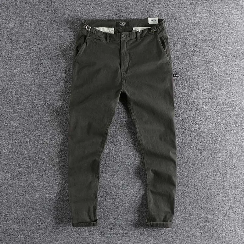 Dark grey Новое поступление европейские и американские мужские повседневные брюки, брюки из чистого хлопка, маленькие прямые штаны с высокой талией, высокое качество - Color: Dark grey