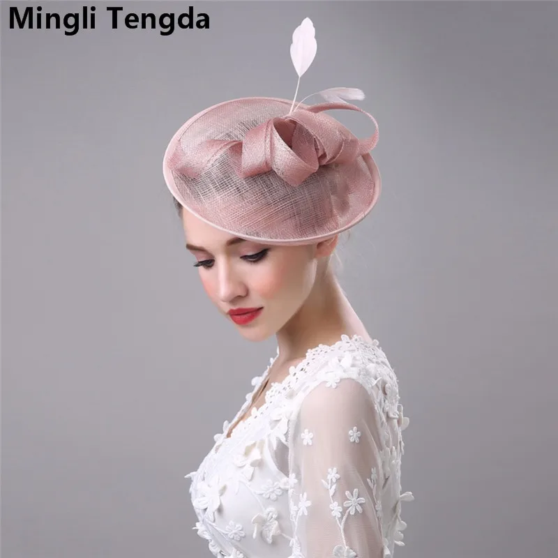 Винтажные Свадебные шляпы Mingli Tengda белые черные женская льняная шляпа с перьями