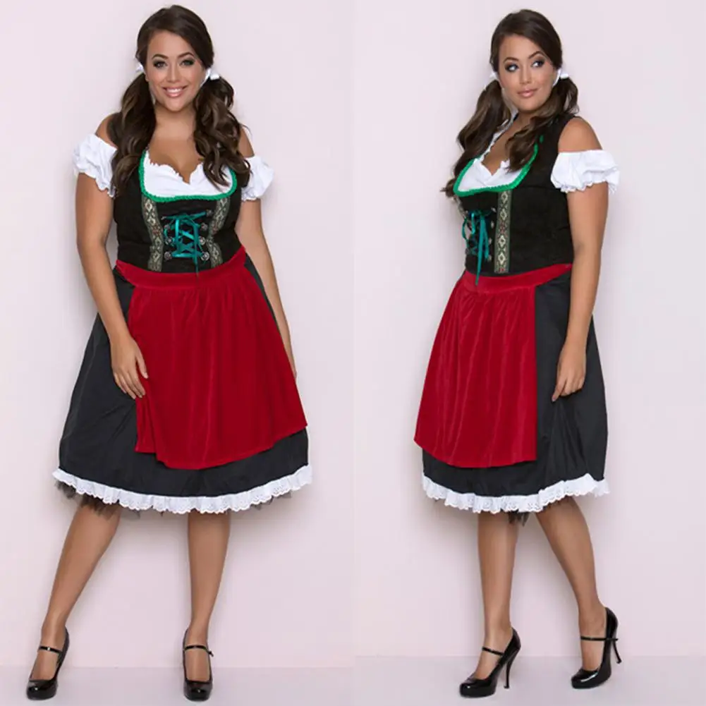 MISSKY Women Hallowmas Oktoberfest Large Size Traditional Dirndl Dress Retro Costume | Тематическая одежда и униформа
