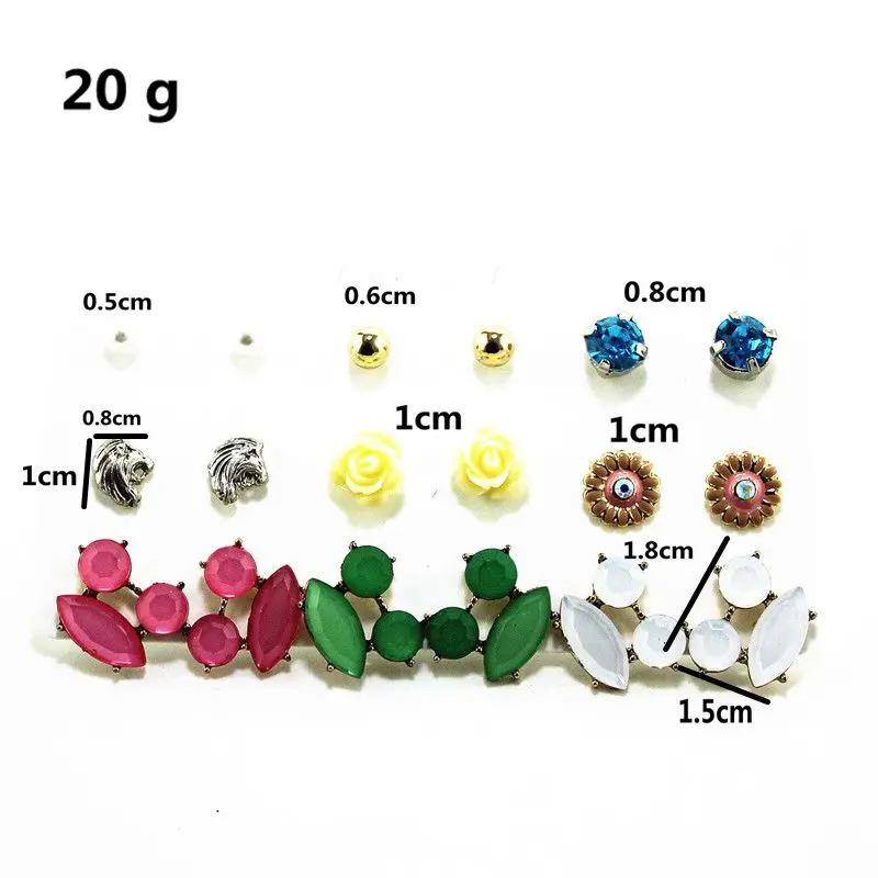 XQ fashion new plant 9 pairs / set of flowers color green white imitation pearl mixed earrings exquisite accessories | Украшения и