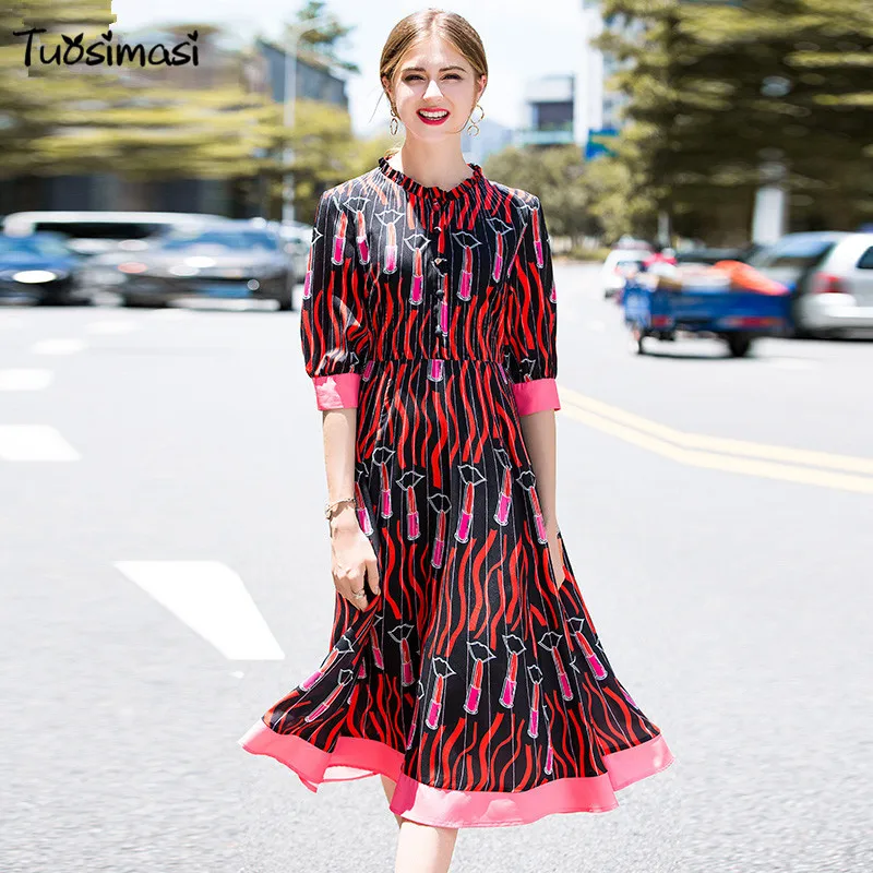 2018 новые в начале осени помада печати посадочных полосах женщин платье