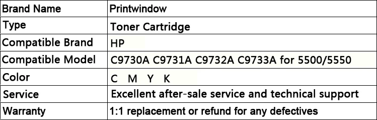 Совместимый тонер-картридж Printwindow C9730A C9731A C9732A C9733A для hp 5500/5550 4X/комплект