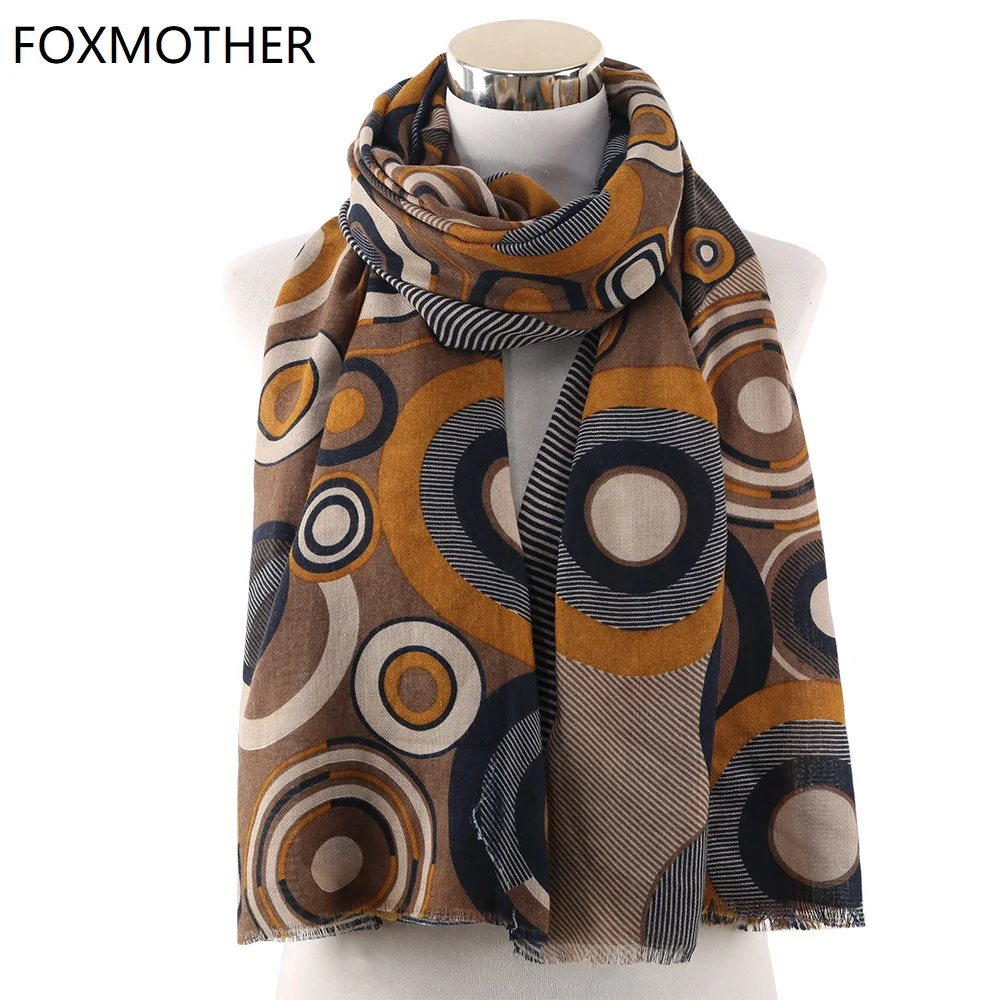 FOXMOTHER новый дизайн коричневый винтажный Круглый с принтом шарфы платки пашмины