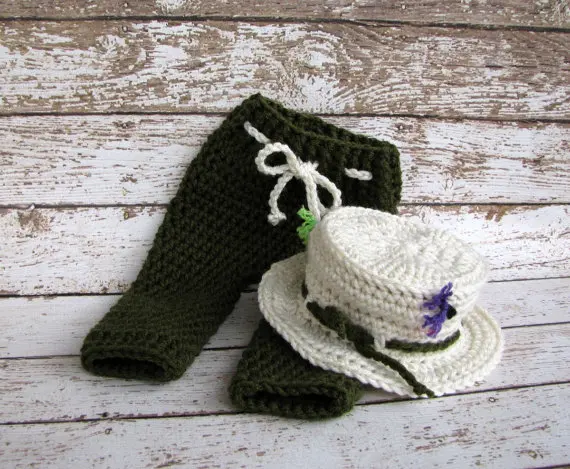 Бесплатная доставка Детские крючком шляпа котелок в комплекте темно-зеленый