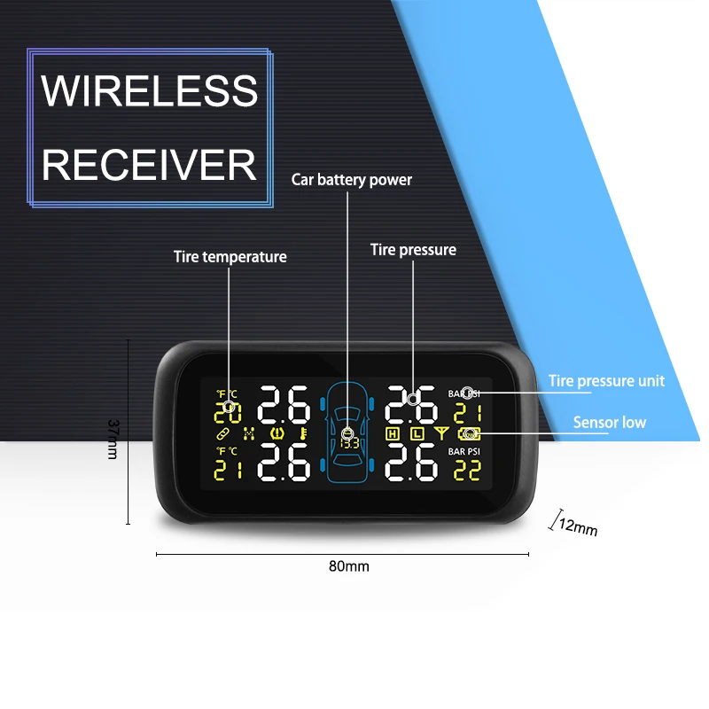 TPMS Android IOS Car Electronics Tire Pressure Alarm Monitoring System with External Replaceable Battery Sensors LCD Display | Автомобили
