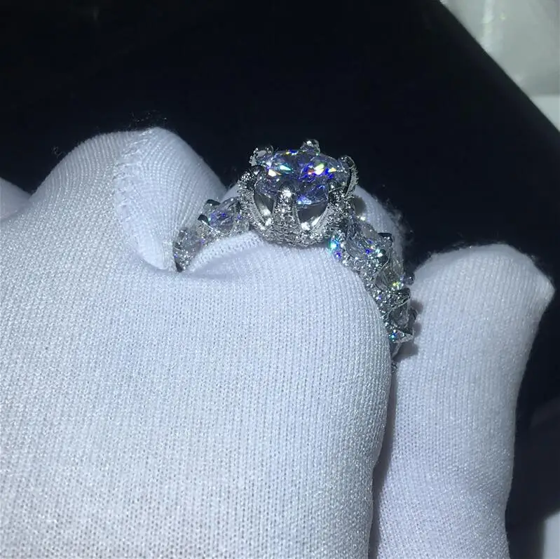 В винтажном стиле в виде большого цветка 925 Серебряное кольцо Pave AAAAA камень cz