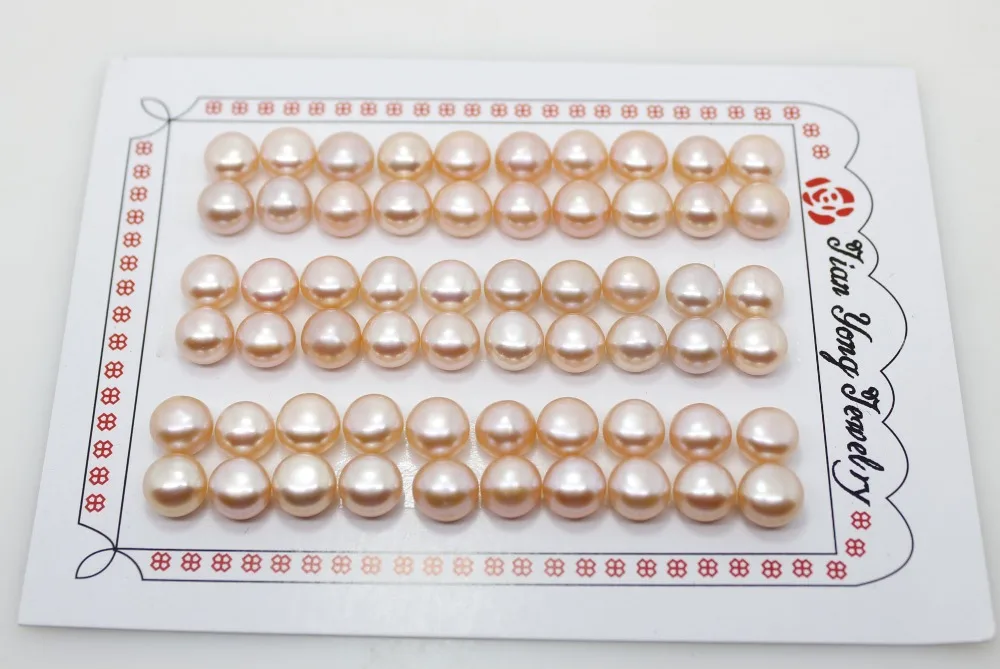 30 PAIR 8mm Half Hole Freshwater Button Pearl Loose Beads For Earring DIY Choose White Golden Pink Brown Blue