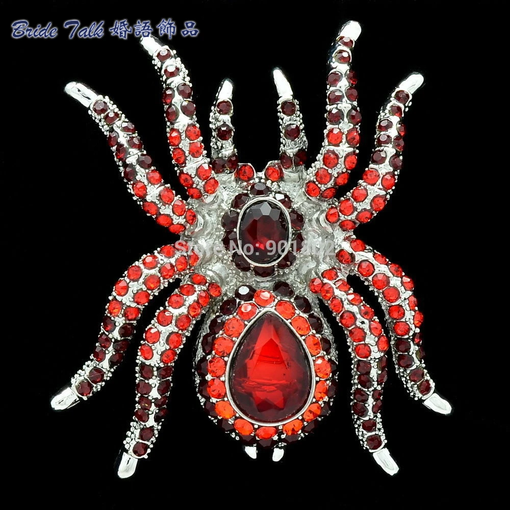 Винтажная брошь в виде паука булавка Красный горный хрусталь кристаллы Хэллоуин