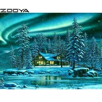 diamond embroidery cross stitch kit 5d diy diamond painting embroidered with rhinestones green landscape aurora snowy house r668