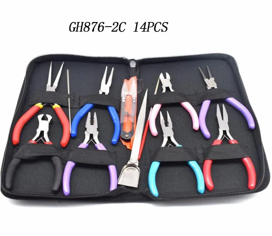 GH876-2C 14PCS 14 шт./компл. ювелирные инструменты слой, ножницы, пинцет, игла инструмент для работы с бисером набор для самостоятельного изготовления ювелирных изделий Инструменты Черный посылка - Цвет: GH876-2C 14PCS