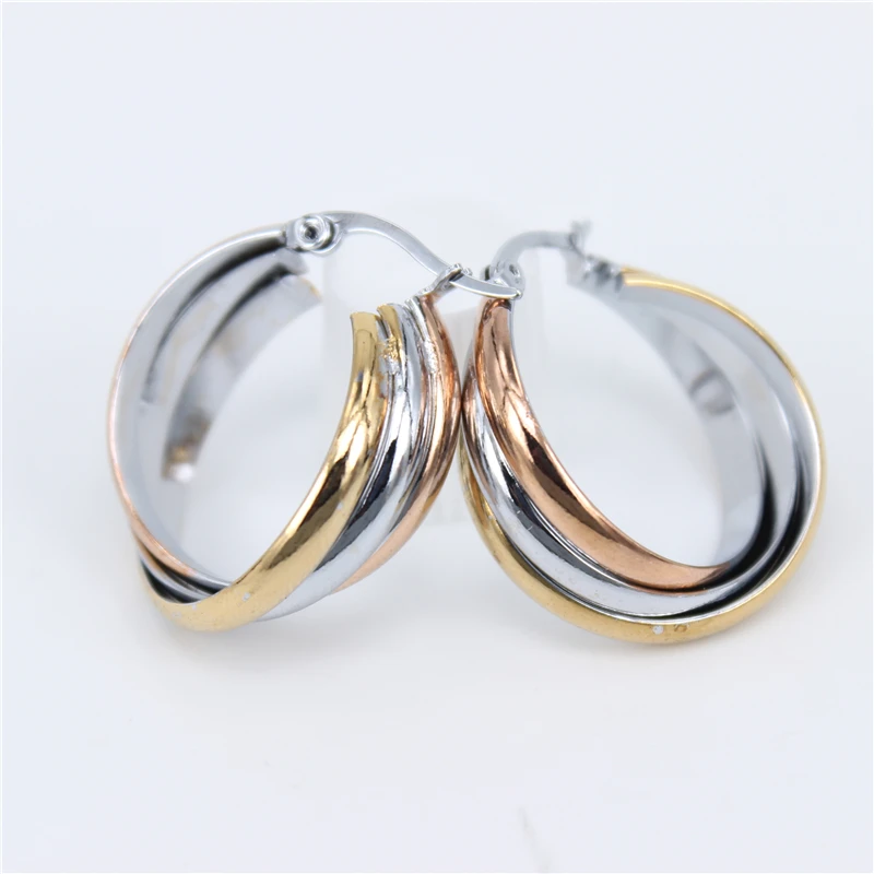 rose color25mm Нержавеющая сталь 20 мм 25 мм 35 мм Европейская и американская мода размер милые модные Гладкие Женские серьги-кольца 4 цвета выбор LH662 - Окраска металла: rose color25mm