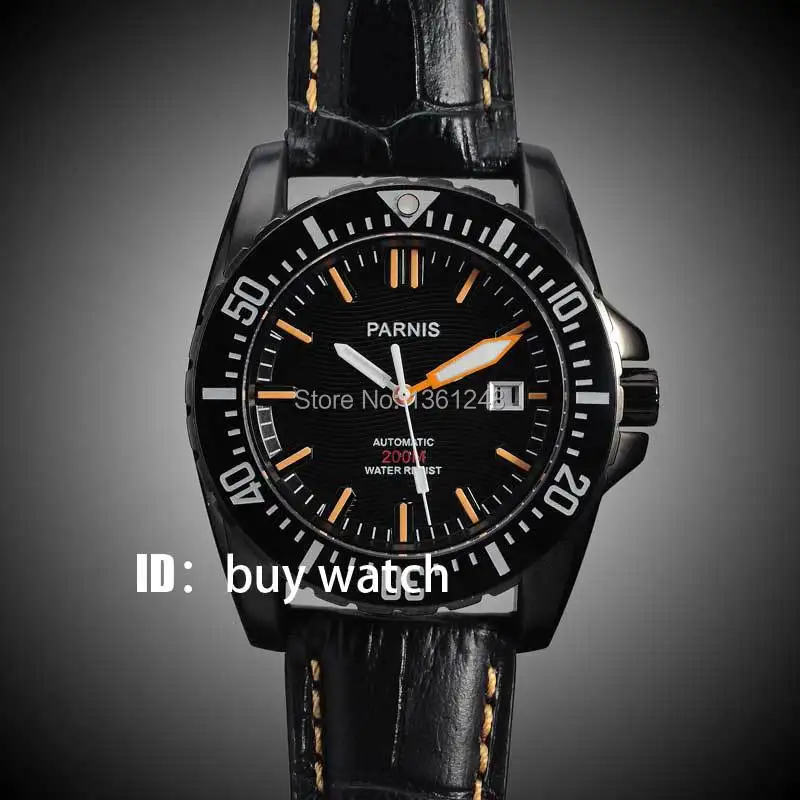Мужские часы Parnis черные с циферблатом и керамическим стеклом водонепроницаемые